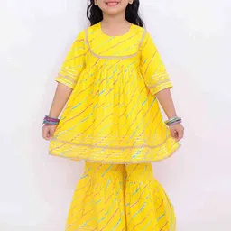 LITTLE GINNIE Girls Printed Regular Pure Cotton Kurti with Sharara-37