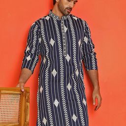 Jompers Men Geometric Embroidered Mirror Work Kurta-20
