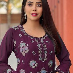 BINDUDI Women Floral Embroidered Regular Sequinned Kurta with Pyjamas & With Dupatta image 2