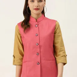 KALINI Women Mandarian Collar Woven Nehru Jacket-image-38