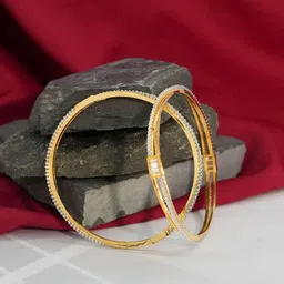 Zevarly Set Of 2 Gold-Plated American Diamond Stone-Studded Bangles-41