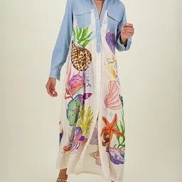 StyleCast x Revolte Tropical Printed Shirt Maxi Dress-image-8