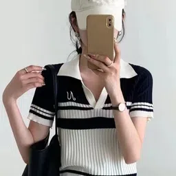 KPOP Women Horizontal Stripes Regular Top-image-94