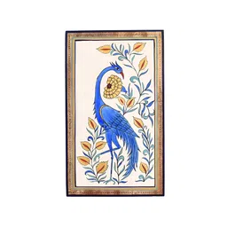 AAKRITI ART CREATIONS White & Blue Peacock Motif Wooden Wall Frame-image-45