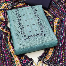 DIVASTRI Floral Embroidered Sequinned Unstitched Dress Material-image-40