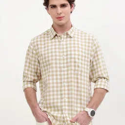 British Club Men Classic Slim Fit Gingham Checked Spread Collar Casual Shirt-picture-29