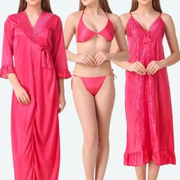 Dreambe Women Maxi Satin Wrap Nightdress With Lingerie Set-image-56