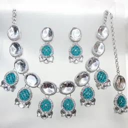 VATSALYA creation Rhodium-Plated Artificial Stone Studded Jewellery Set-image-67