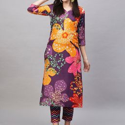 GoSriKi Floral Printed Straight Kurta With Trousers-image-79
