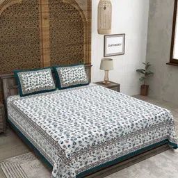 CLOTHOLOGY Green & White Floral 180 TC King Bedsheet with 2 Pillow Covers-image-41