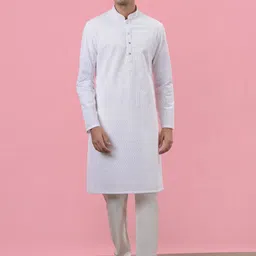azania Men Ethnic Motifs Embroidered Regular Thread Work Kurta with Pyjamas-11