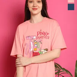 Metronaut Women Pack Of 2 Graphic Printed Round Neck Cotton Oversized T-shirts-image-62