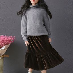 INCLUD Girls Solid Flared Midi Skirt-image-39