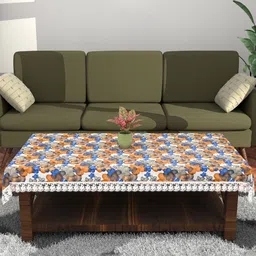 Aura White Floral Plastic 4-Seater Table Cover-image-91