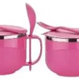 Plastic, Stainless Steel Soup Bowl Maggie & Soup Bowl with Fork Spoon Eating for Maggie Noodels & Cornflakes-13