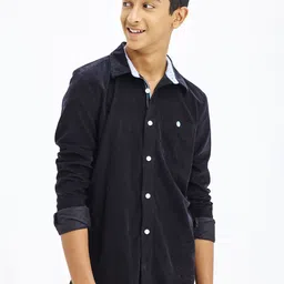 NO MONDAYS Boys Relaxed Spread Collar Solid Cotton Casual Shirt-image-89