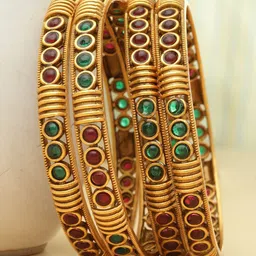 PANASH Set Of 4 24CT Gold-Plated Handcrafted Antique Bangles-16