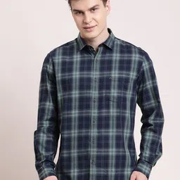 Turtle Relaxed Tartan Checked Spread Collar Slim Fit Pure Cotton Shirt-image-77