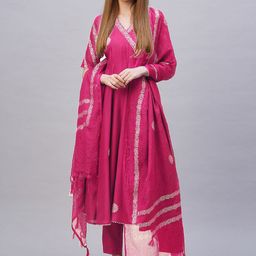 GoSriKi Ethnic Motifs Printed V-Neck Regular Anarkali Kurta & Trousers & Dupatta-picture-14