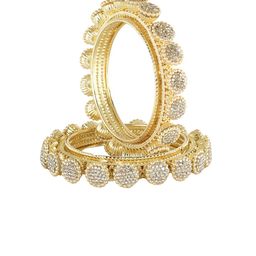LAVAZZA Pack of 2 Golden Metal Stone & Beads Studded Bangles image 2