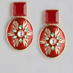 Anouk Gold-Plated Artificial Stones Studded Meenakari Geometric Shaped Drop Earrings image 3