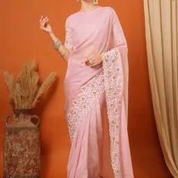 SILKWEAR Embellished Sequinned Organza Heavy Work Saree-image-70