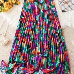 ZWERLON Printed A-Line Flared Maxi Skirt-image-32
