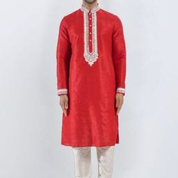 SULAKSHACOUTUREZ Men Ethnic Motifs Yoke Design Regular Thread Work Kurta with Churidar-12