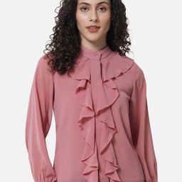 OTIRA Women Mandarin Collar Ruffles Puff Sleeves Top-image-84