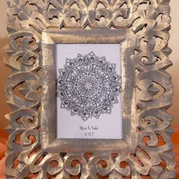 THREADVIBE LIVING Grey & Gold-Toned Textured Wooden Table Photo Frame-9