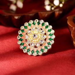 Priyaasi Gold-Plated Meenakari Kundan Studded Adjustable Finger Ring-image-53