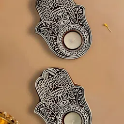 MAATIR DESIGNS Tan & White Set of 2 Candle Holder-image-43