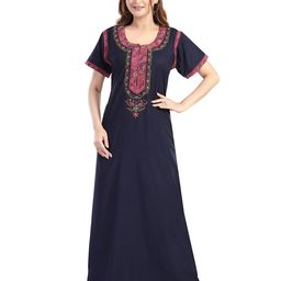 NIGHT QUEEN Women Embroidered Short Sleeve Maxi Nightdress-image-27