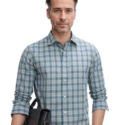 RARE RABBIT Men Comfort Spread Collar Checked Cotton Casual Shirt-image-49