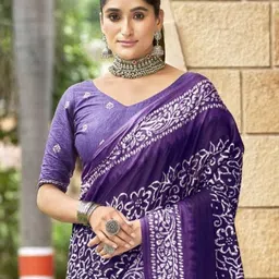 RV CREATION Floral Pure Cotton Designer Bagru Saree image 4