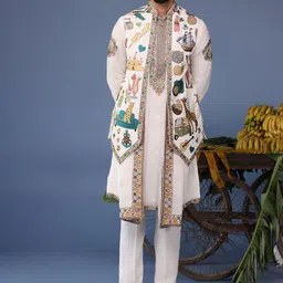 KALPRAAG Men Floral Embroidered Regular Sequinned Kurta with Trousers & With Dupatta-picture-31