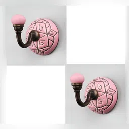 IndianShelf Pink & Brown 2 Pieces Textured Ceramic Wall Hooks-10