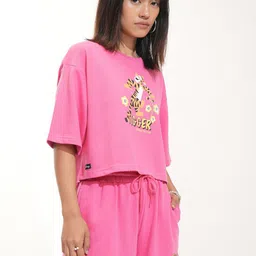 Tokyo Talkies Pink Graphic Printed T-Shirt With Short-picture-44
