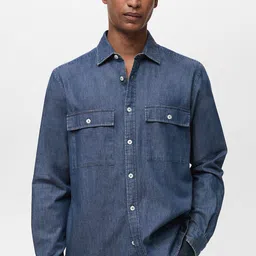 MANGO MAN Chambray Pure Cotton Shirt-image-37