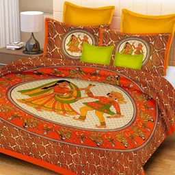 Aura White & Red Ethnic Motifs 144 TC Queen Bedsheet with 2 Pillow Covers-image-81