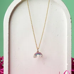 ShimmerTots 925 Silver 18 kt Gold-Plated Contemporary Rainbow In Clouds Pendant with Chain-image-38
