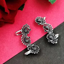 Yash Jewels Emporiums Silver-Plated Peacock Oxidised Ear Cuff-image-89