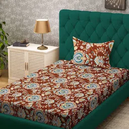 KLOTTHE Rust & Yellow Ethnic Motifs 300 TC Single Bedsheet with 1 Pillow Cover-picture-20
