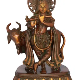 Exotic India Brown Krishna Brass Idol Showpiece-image-3