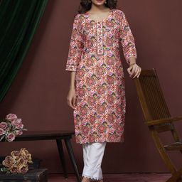 all about you Women Floral Printed Regular Sleeves Mirror Work Kurta-49