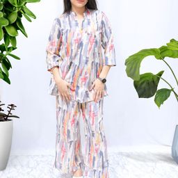 MYROR Printed Mandarin Collar Tunic With Trousers Co-Ords-picture-19