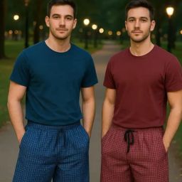 Pack of 2 Checkered Men Dark Blue, Red Casual Shorts-image-81