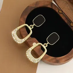 Celestria Gold-Plated Geometric Shaped Artificial Stones Studded Drop Earrings-43