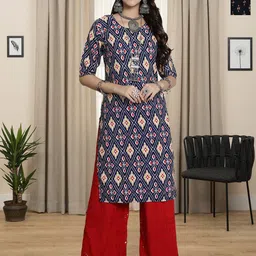 HERE&NOW Selection Of 2 Ethnic Motifs Printed Round Neck Straight Kurtas-image-55