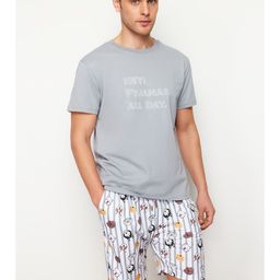 Trendyol Men Printed Round Neck Pure Cotton Night suit-image-71